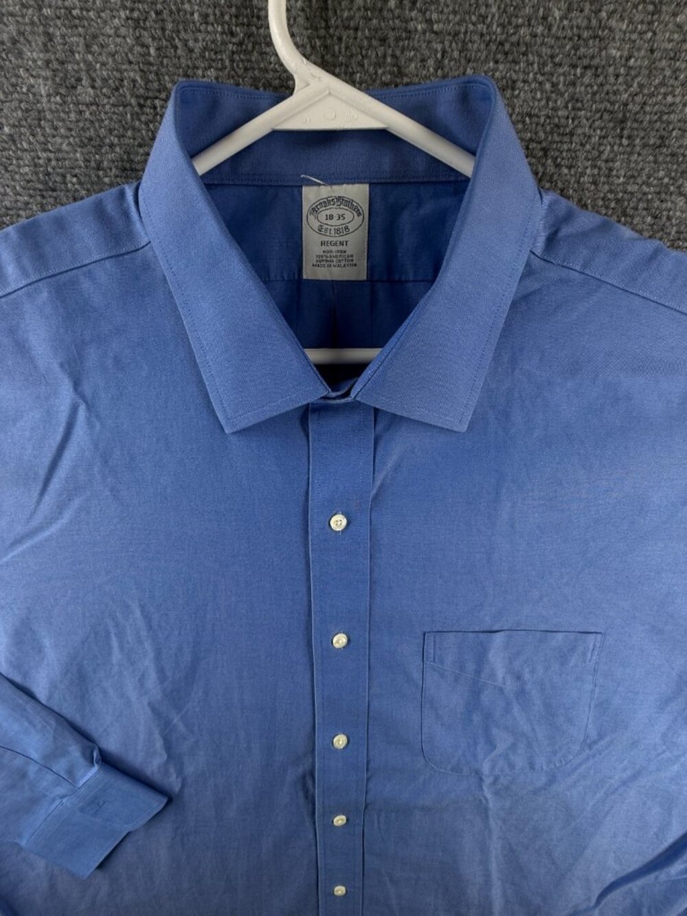 Brooks Brothers Cotton 18 35 Non-Iron Blue Regent Men Business Pocket Shirt